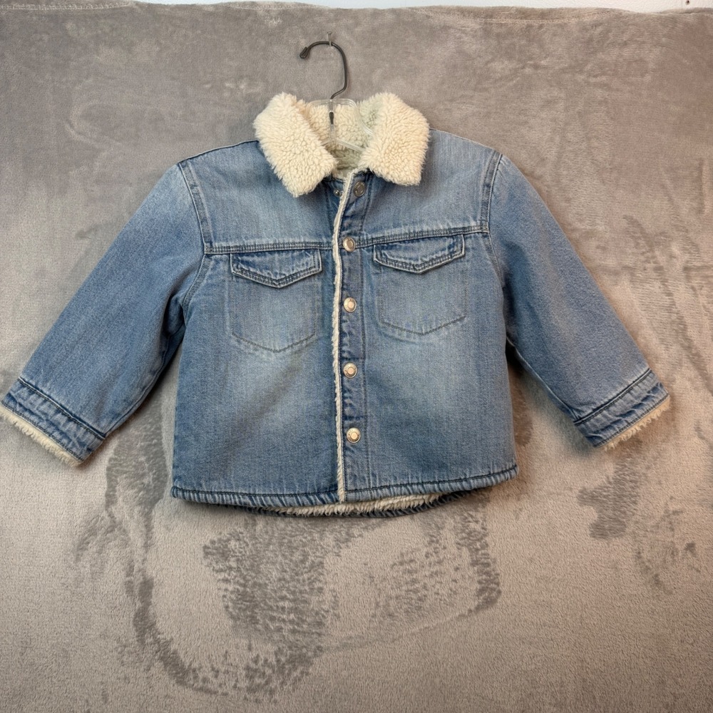 ZARA‎ Denim Jacket Kids 4 Years Blue Faux Shearling Lined Trucker Coat Warm Cozy
